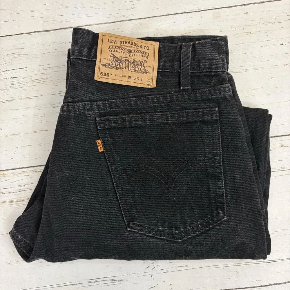 Vintage Levi's 550 Jeans Mens 36x32 Black Denim Relaxed Tapered Made In USA